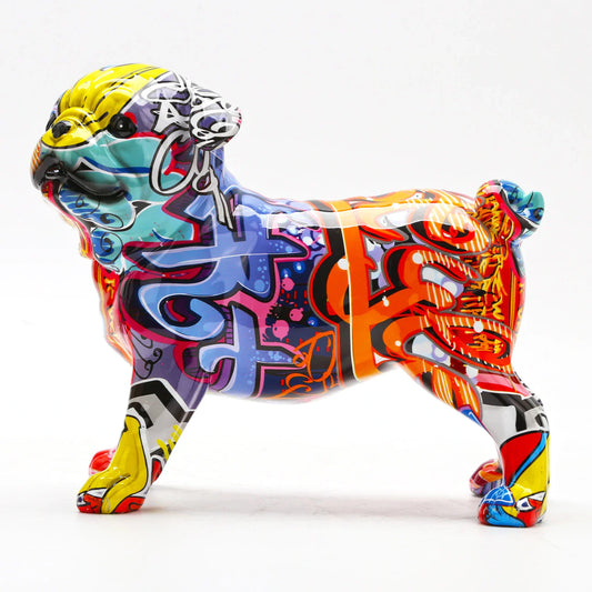 ArtZ® Pug Nordic Painted Statue Graffiti Dog Sculptures Standing Graffiti
