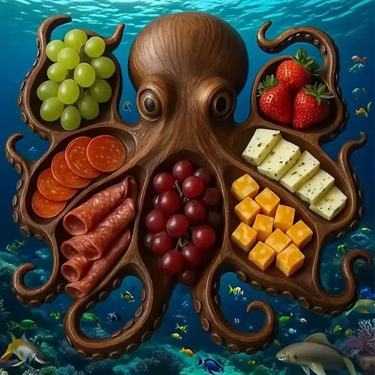 Rustic Octopus Wooden Charcuterie Board