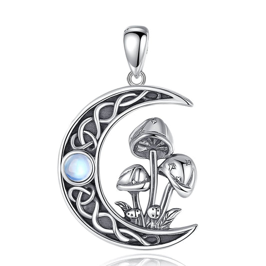 Opal Mushroom Moon Celtic Knot Pendant Necklace