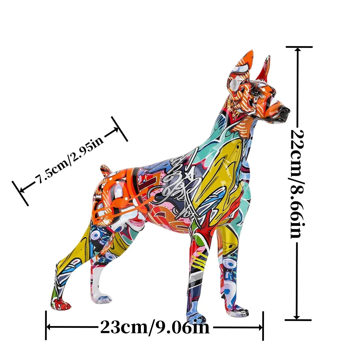 ArtZ® Standing Doberman Pinscher Graffiti Painted Sculpture Doberman Pinscher Graffiti Painted dog Sculpture