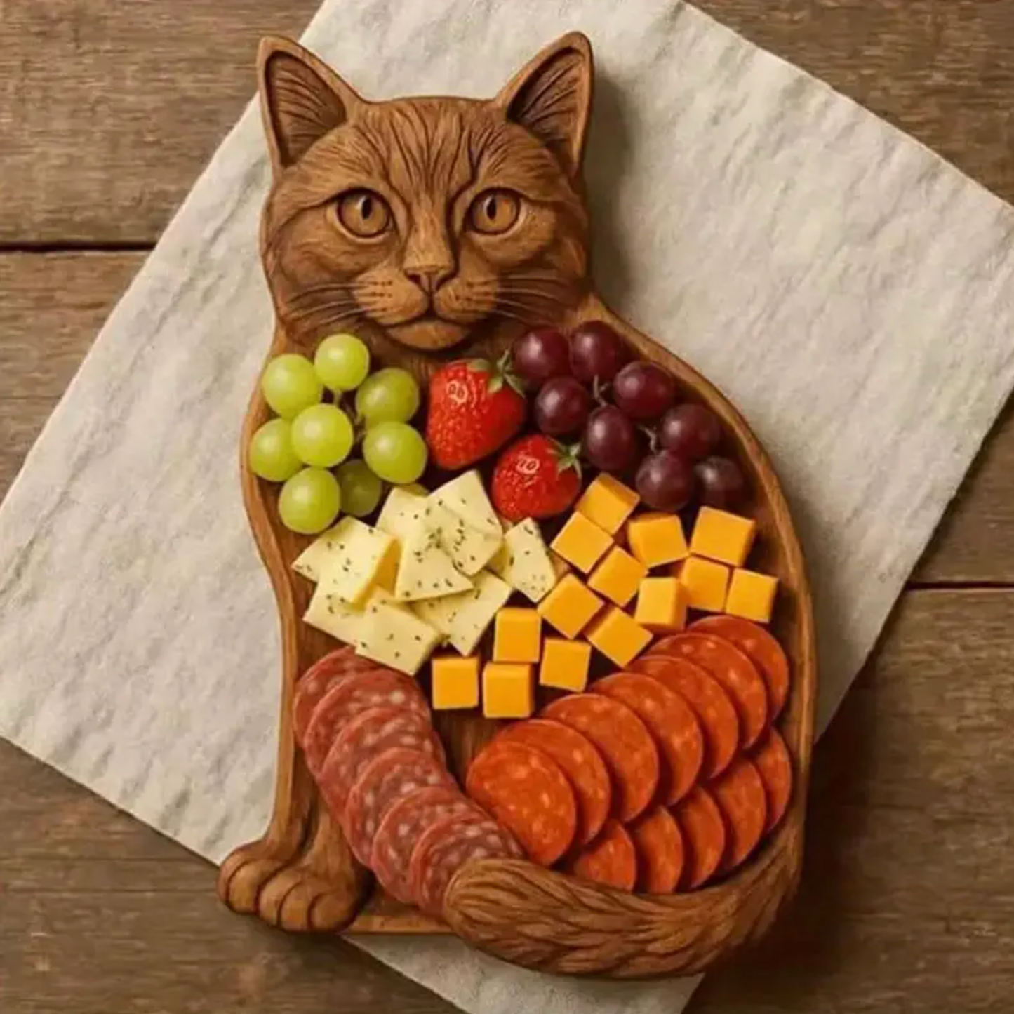 Cat-Shaped Wooden Charcuterie Serving Board