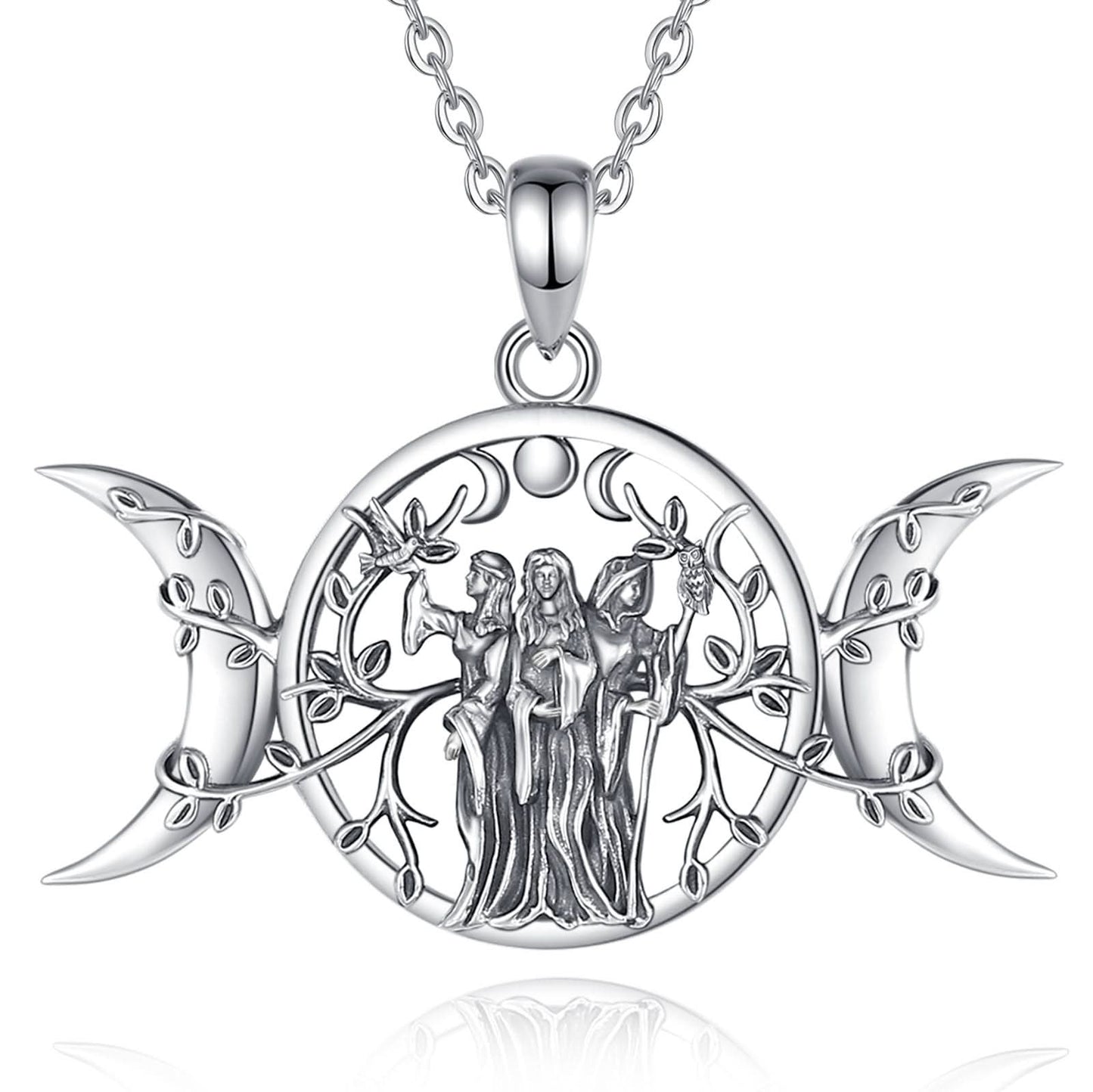 Triple Moon Goddess Necklace Pagan Hecate Amulet Necklace