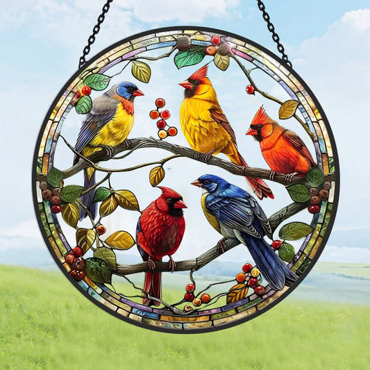 Birds Sun Catcher Decoration Stained Glass Window Hanging