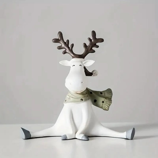 Holiday Frosted Elk Reindeer Figurine Decor