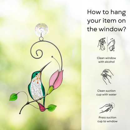 Hummingbird with Orange Flower Stained Glass Suncatcher
