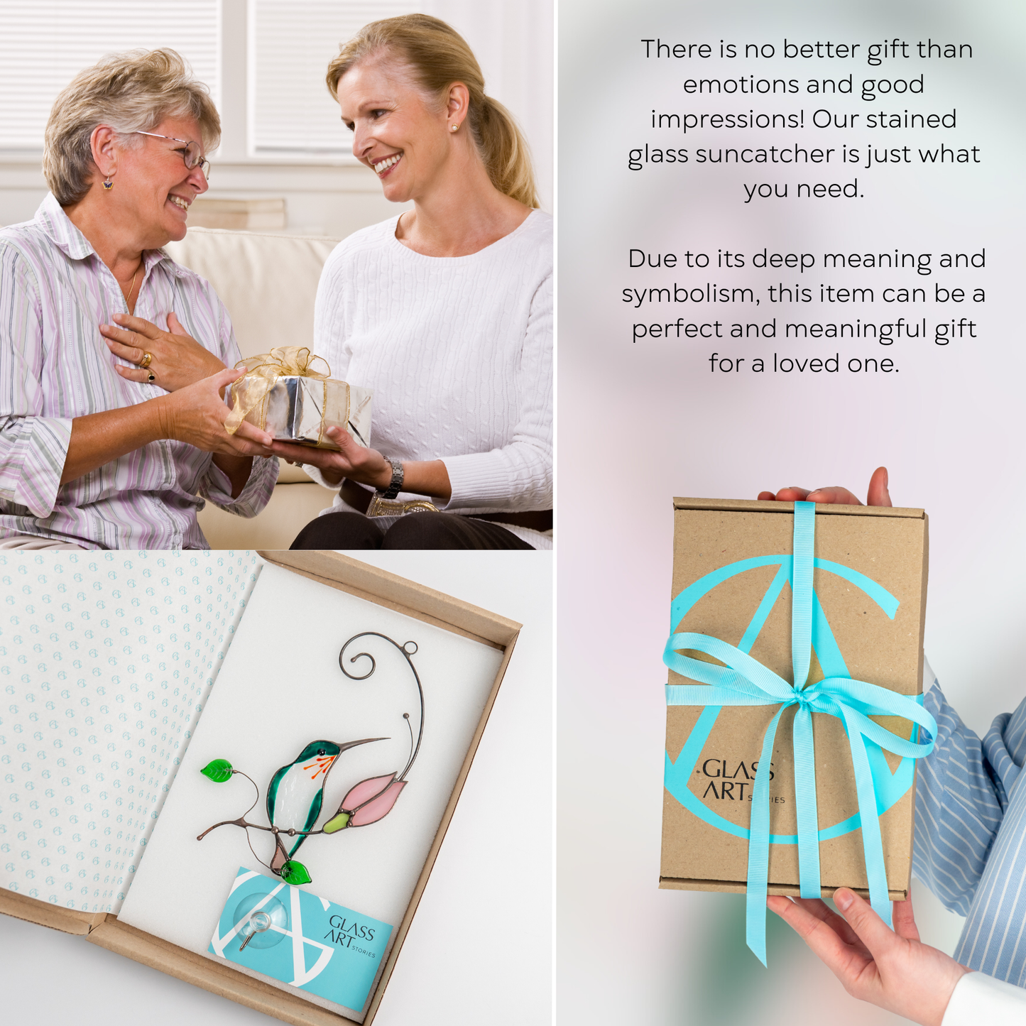 Hummingbird with Orange Flower Stained Glass Suncatcher