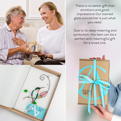 Hummingbird with Orange Flower Stained Glass Suncatcher