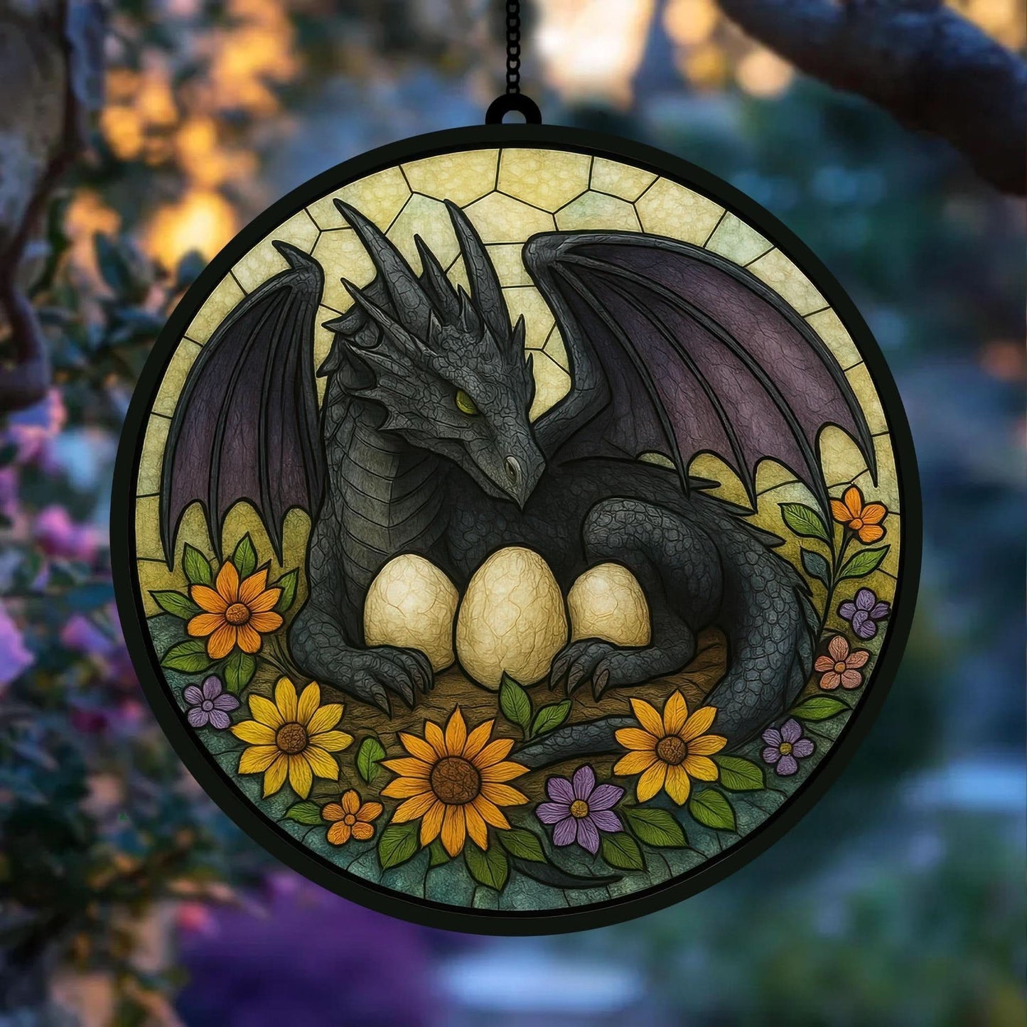 Onyx Storm Dragon Fantasy Suncatcher