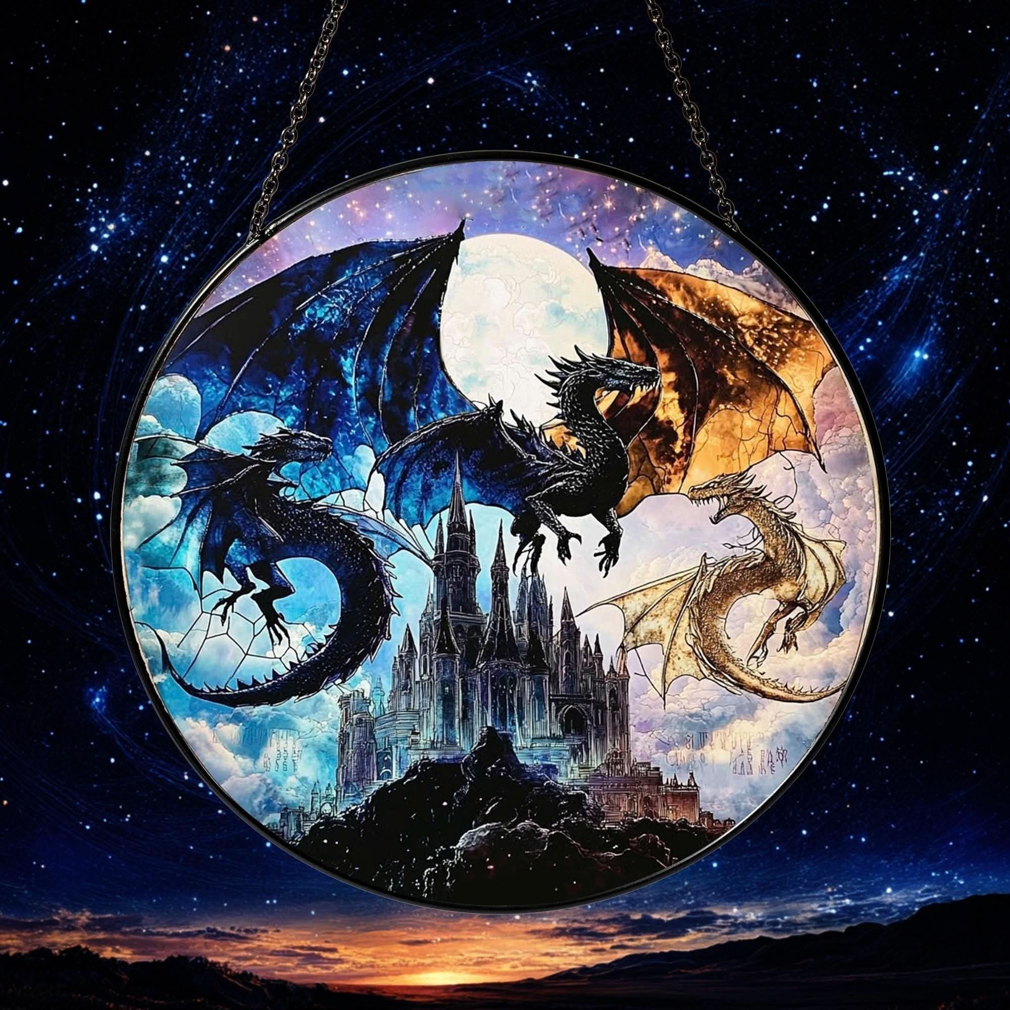 Onyx Storm Dragon Rider Fantasy Suncatcher