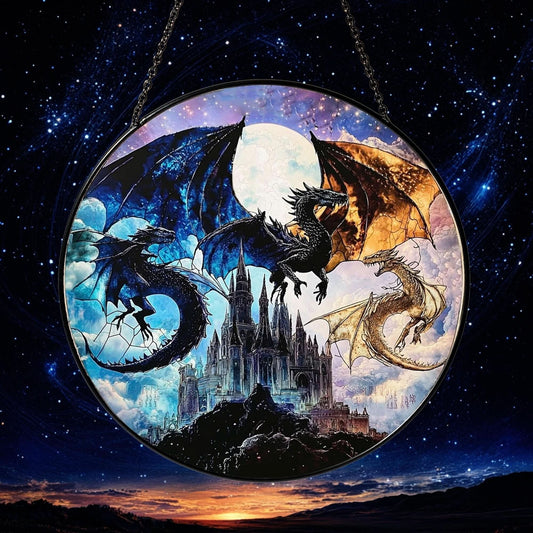Onyx Storm Dragon Rider Fantasy Suncatcher