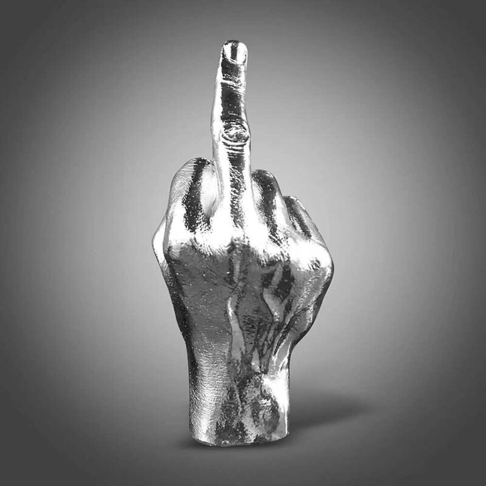 ArtZ® I Have A Bad Attitude Sculpture Middle Finger Sculpture Silver