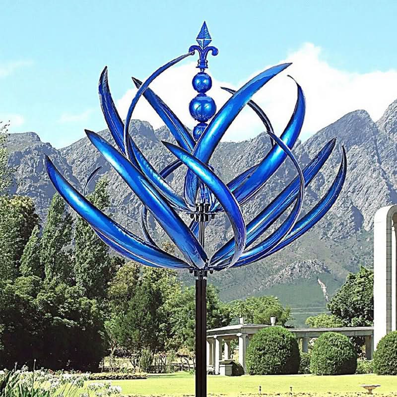 Blue Lotus Metal Outdoor Wind Spinner