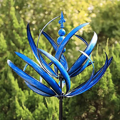 Blue Lotus Metal Outdoor Wind Spinner