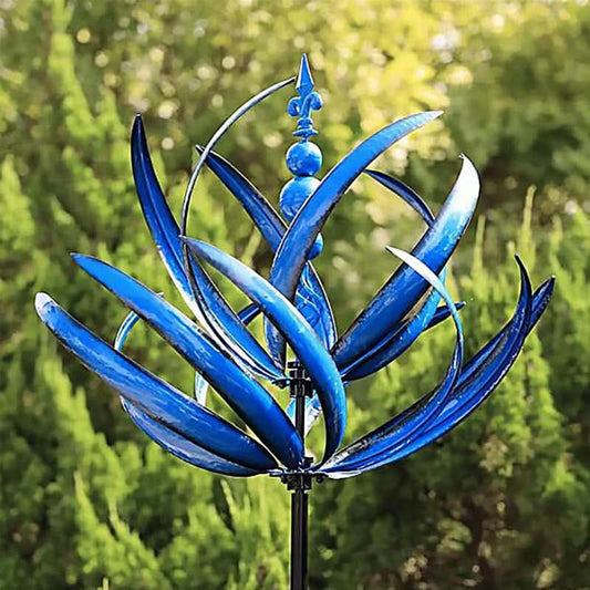 Blue Lotus Metal Outdoor Wind Spinner