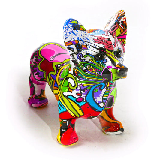 ArtZ® Corgi Graffiti Painted Statue Graffiti Dog Sculptures Abstract