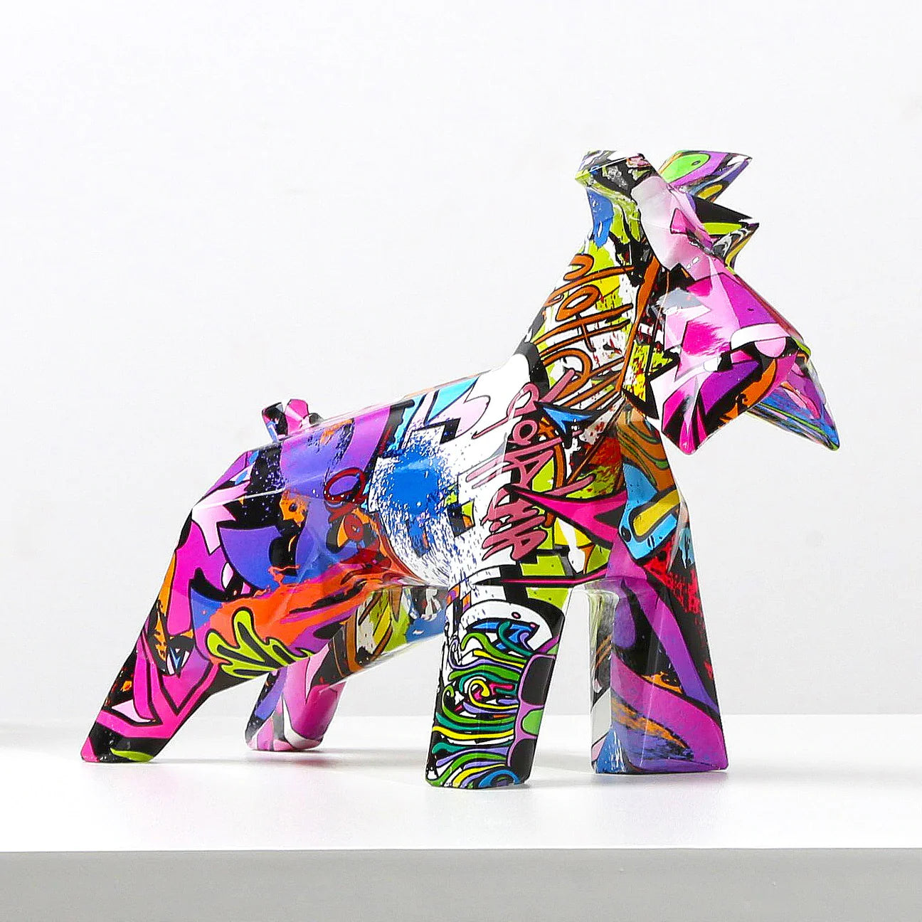 ArtZ® Schnauzer Graffiti Painted Statue Graffiti Dog Sculptures Abstract
