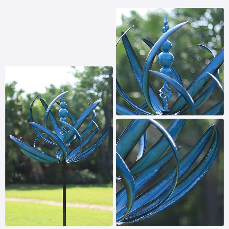 Blue Lotus Metal Outdoor Wind Spinner