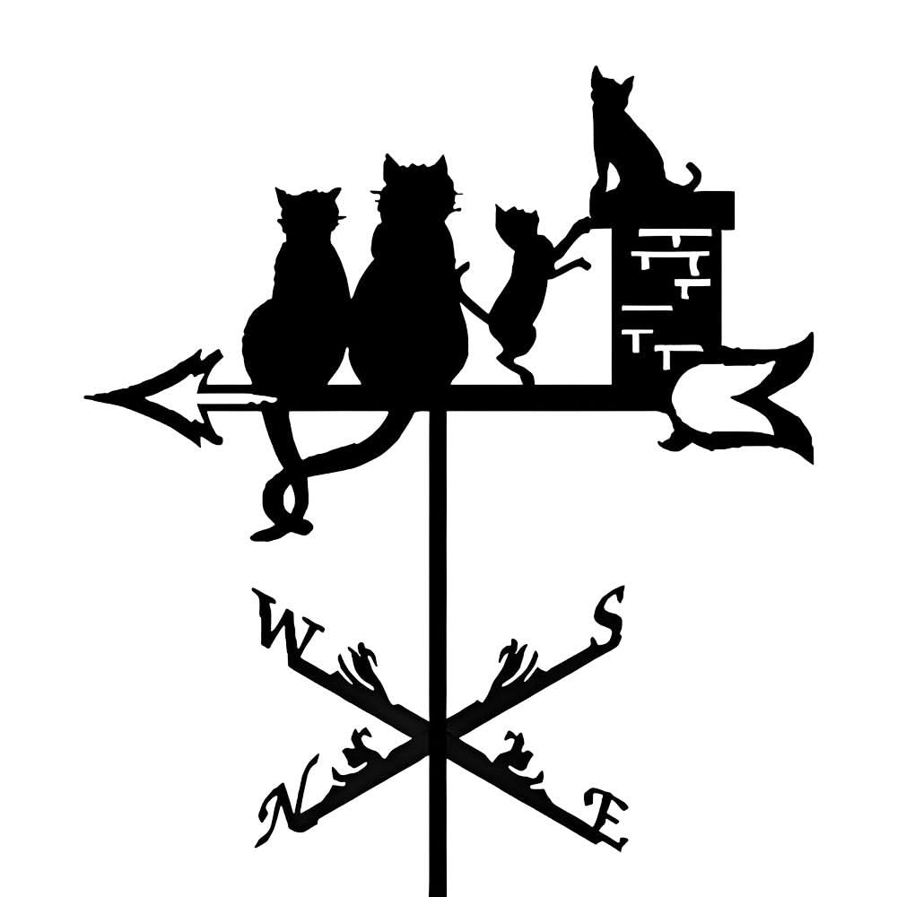 Cat Family Silhouette Stainless Steel Weathervane