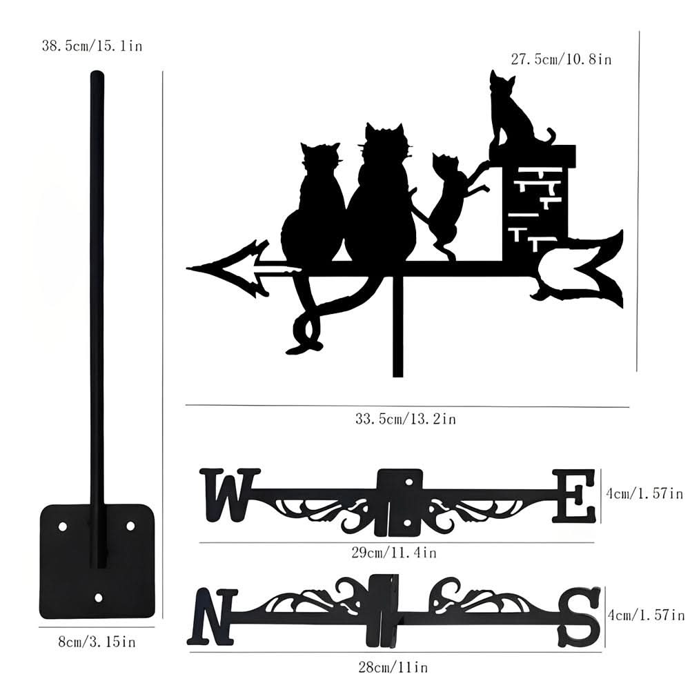 Cat Family Silhouette Stainless Steel Weathervane