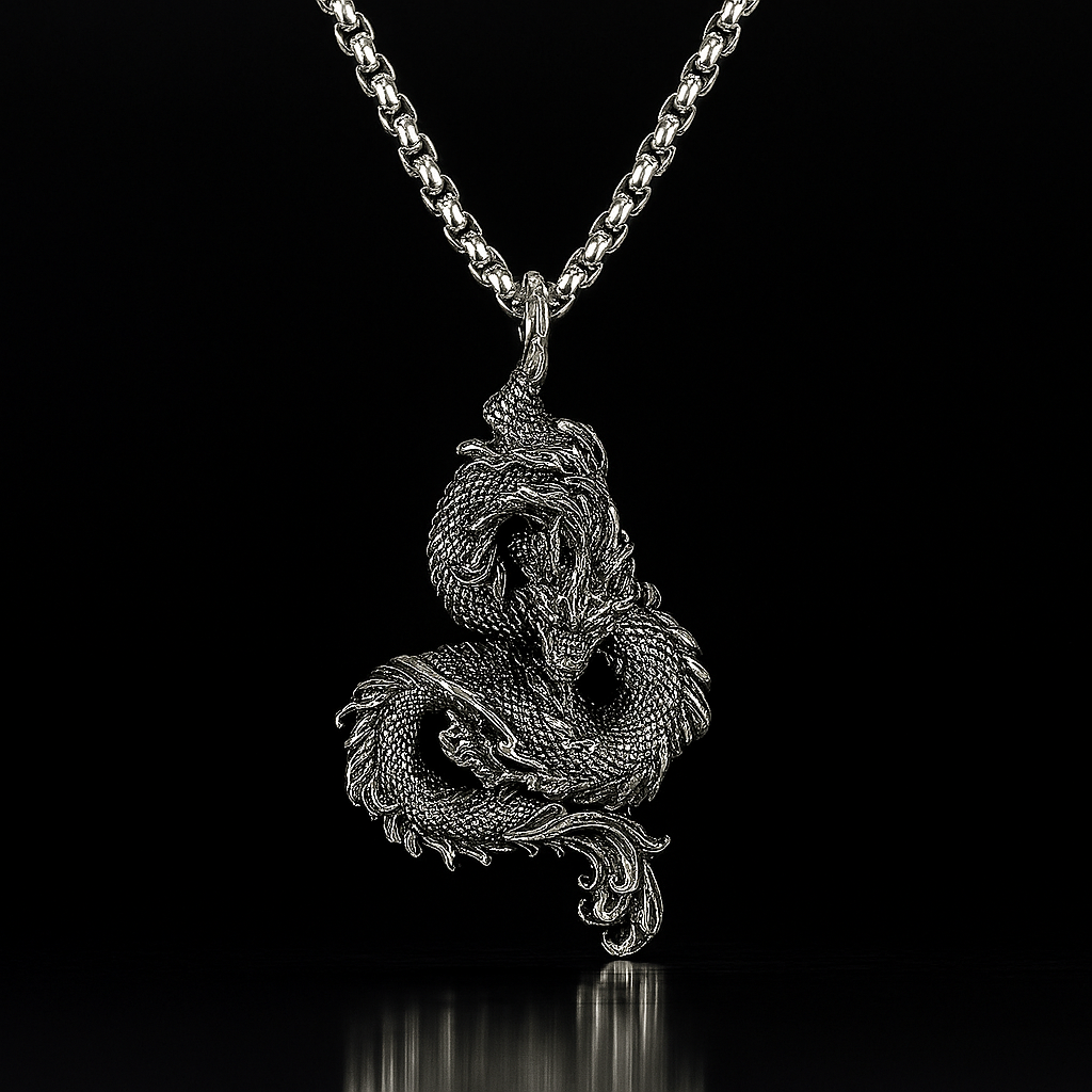 Dragon Coil Stainless Steel Men’s Necklace