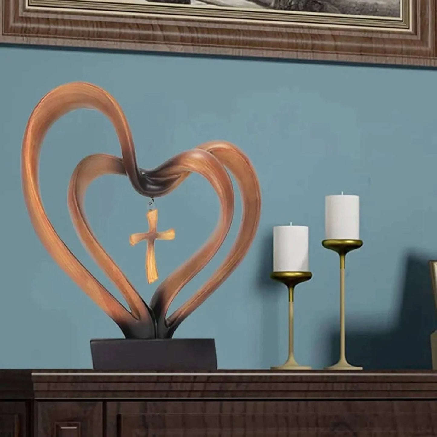Entwined Heart and Cross Tabletop Accent