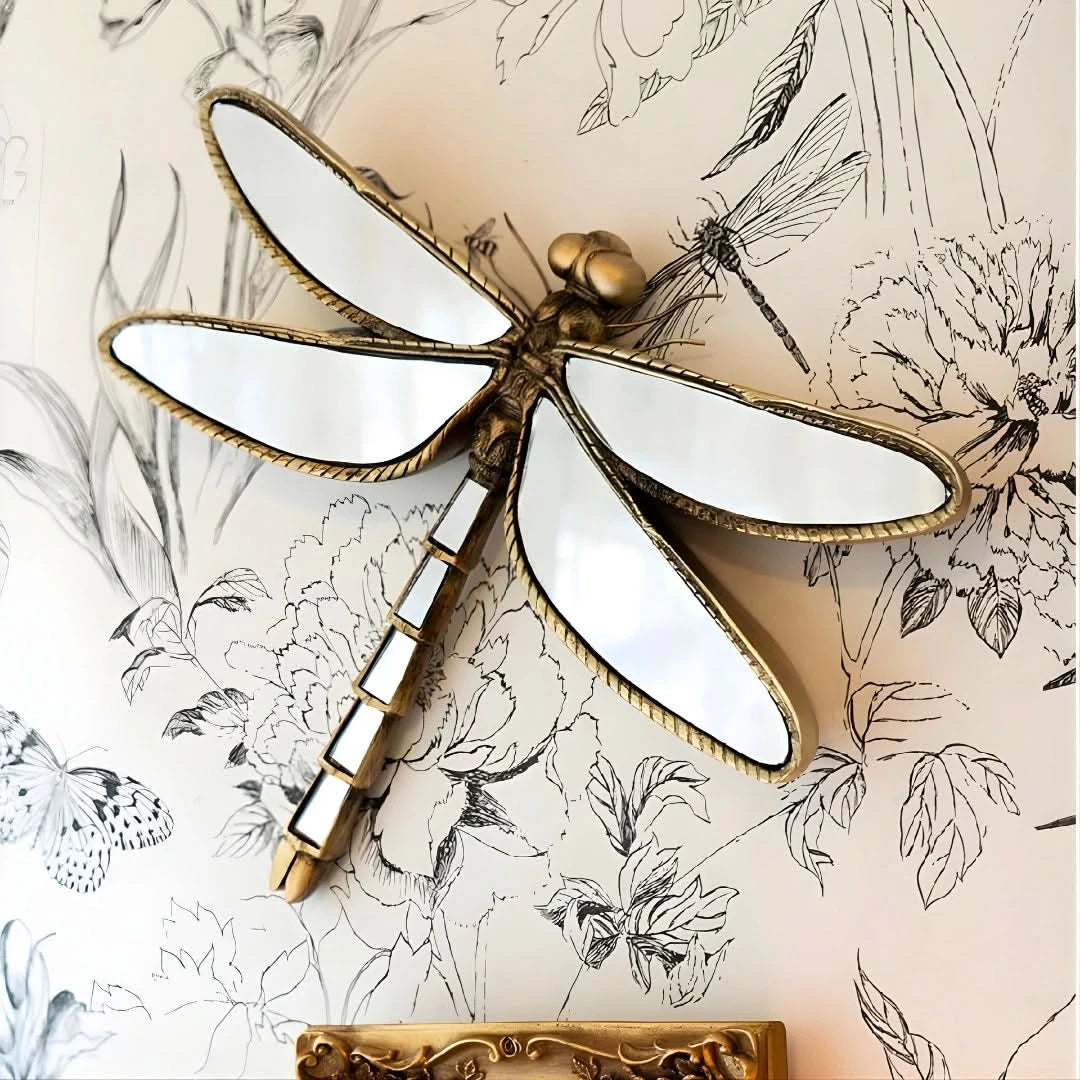 Antique Gold Dragonfly Wall Mirror