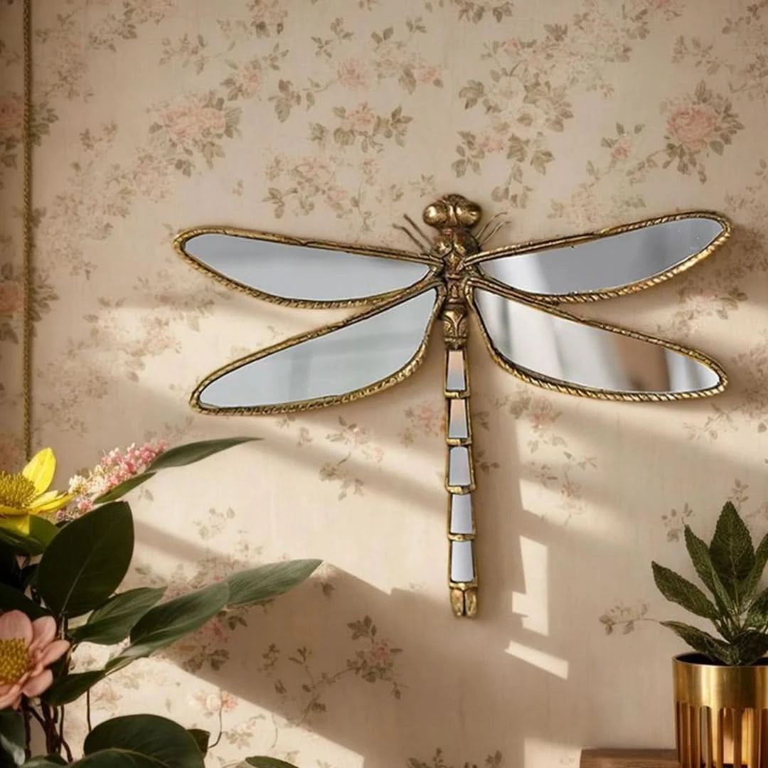 Antique Gold Dragonfly Wall Mirror