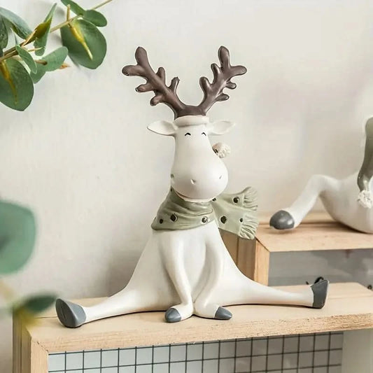 Holiday Frosted Elk Reindeer Figurine Decor