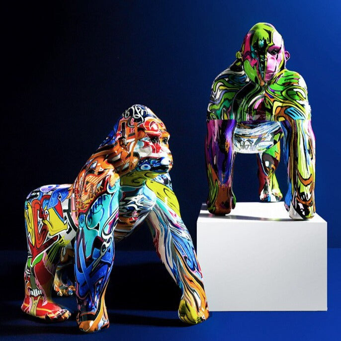 ArtZ® Gorilla Nordic Painted Statue Sculptures Set Of 2 (1 Graffiti + 1 Nordic)