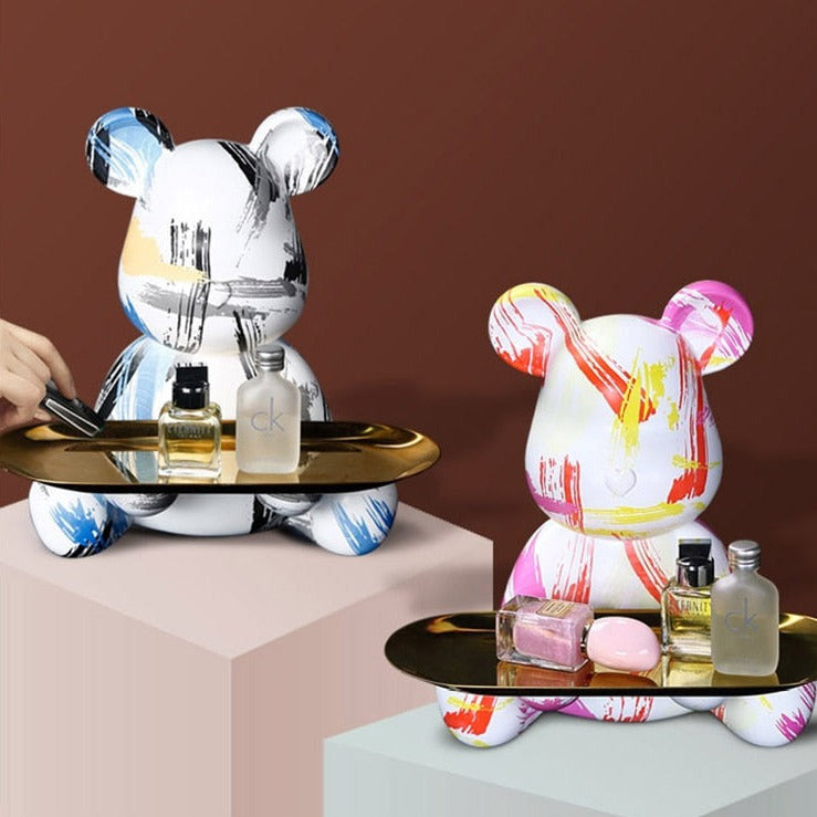 ArtZ® Bear Graffiti Painted Sculpture Table Tray Sculptures