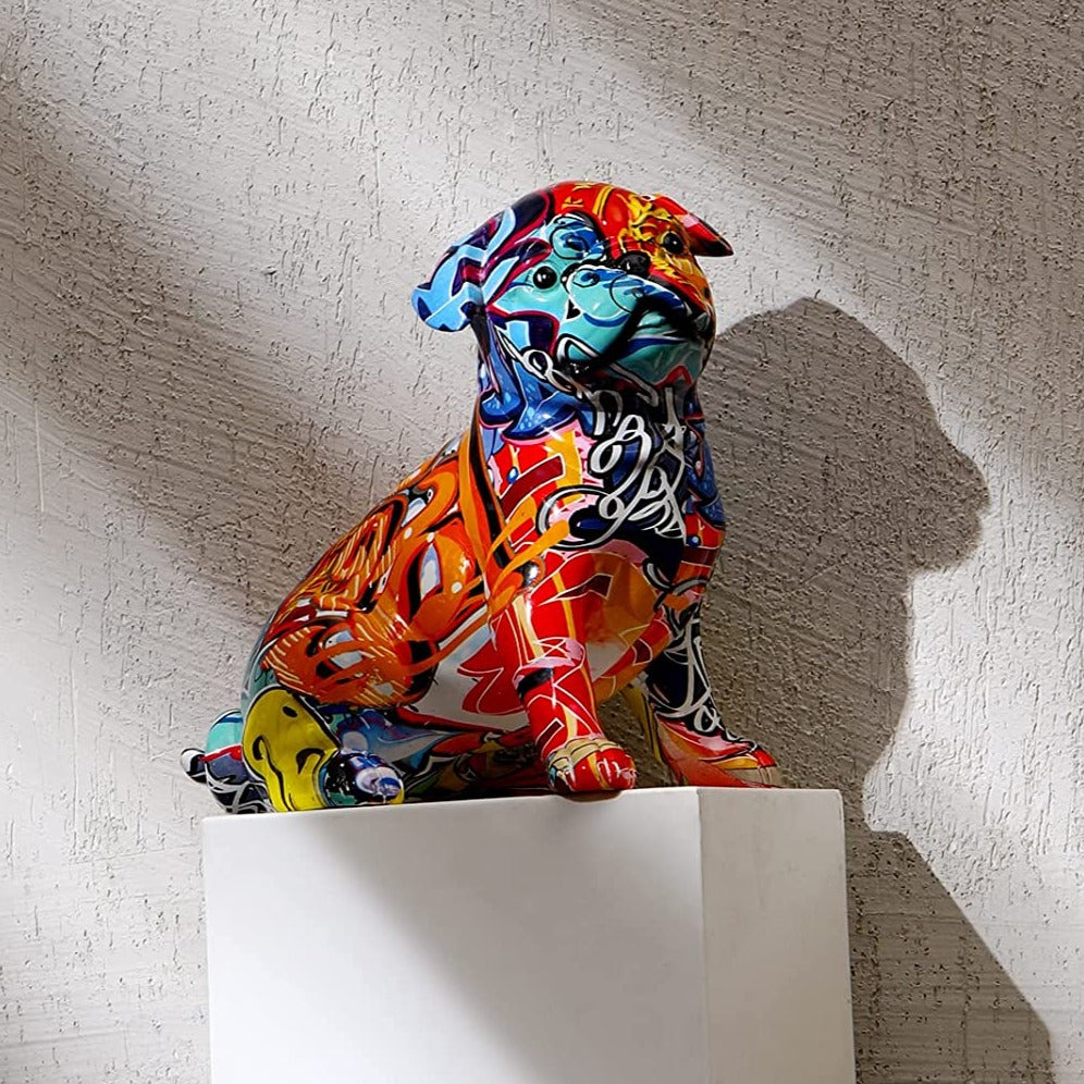 ArtZ® Pug Nordic Painted Statue Graffiti Dog Sculptures Sitting Graffiti