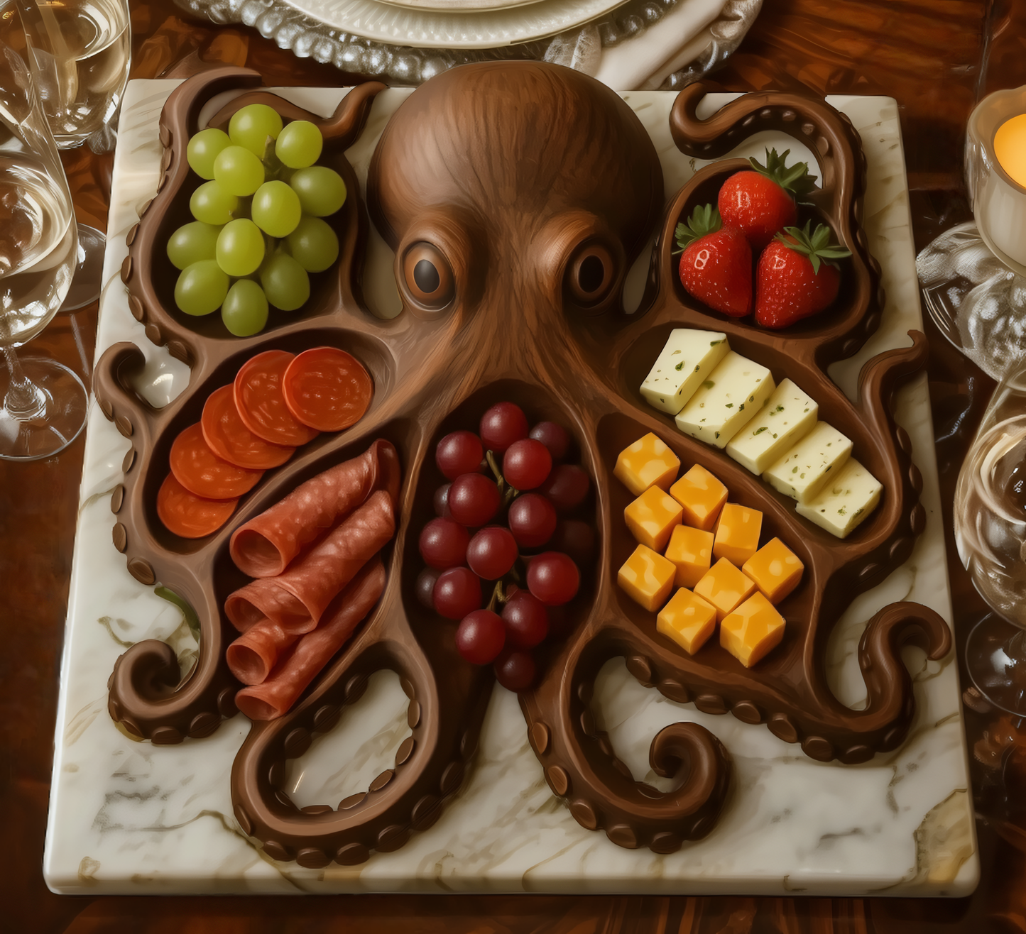 Rustic Octopus Wooden Charcuterie Board