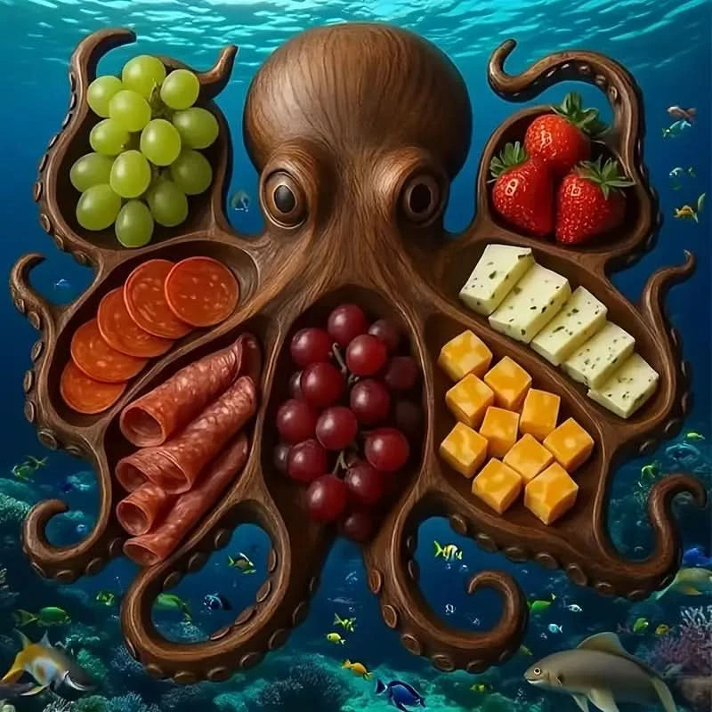 Rustic Octopus Wooden Charcuterie Board