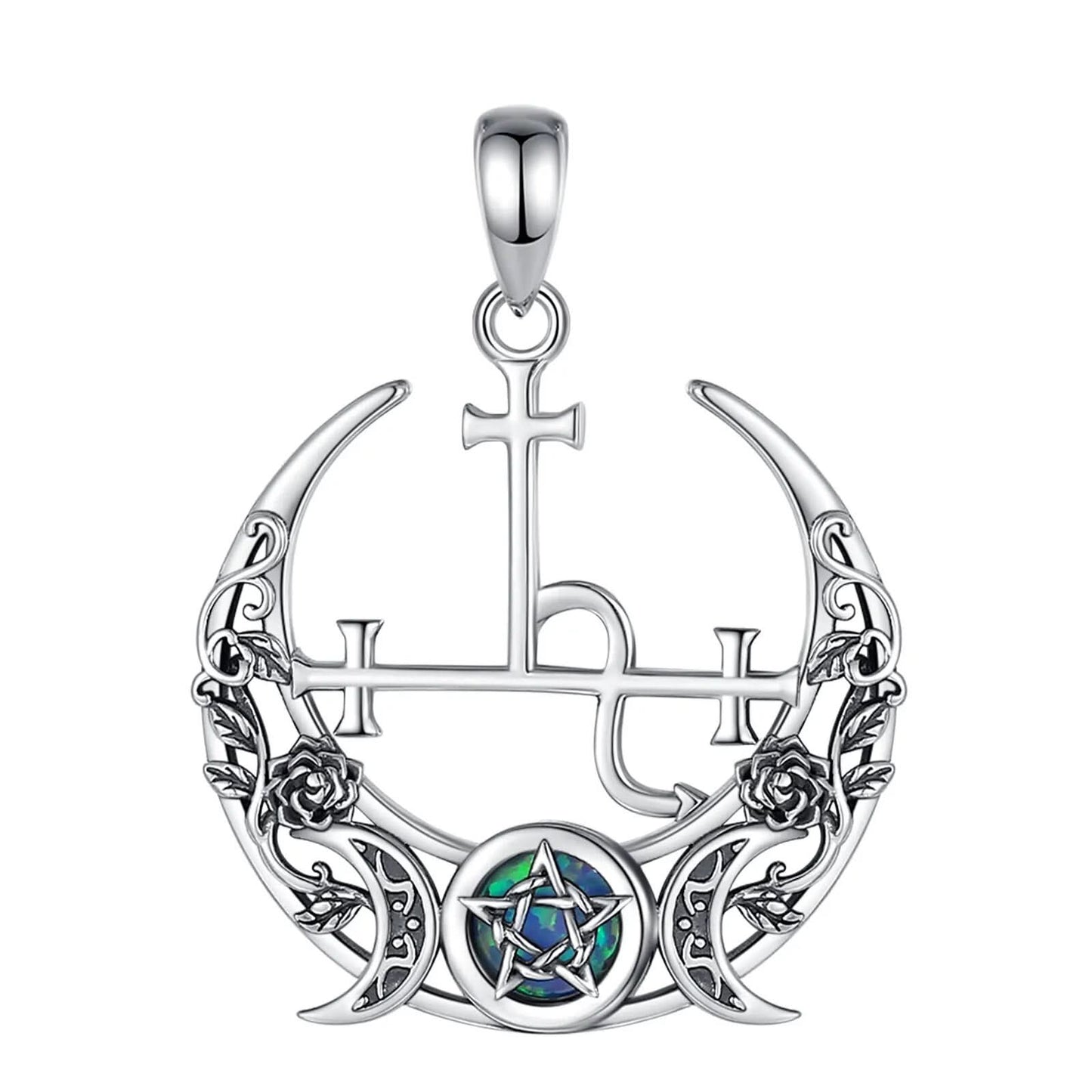 Triple Moon Opal Accent Pendant Necklace