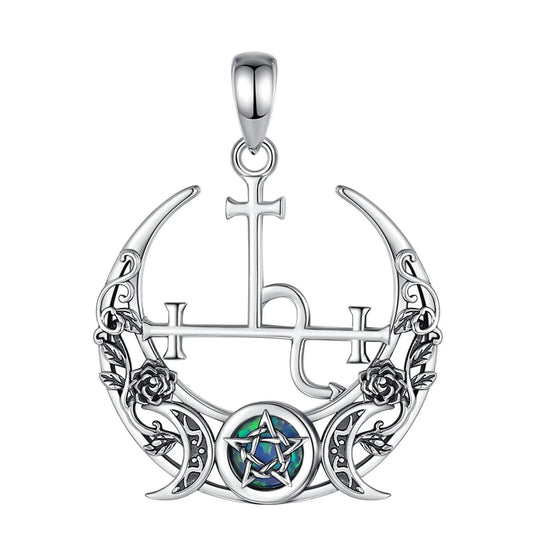 Triple Moon Opal Accent Pendant Necklace