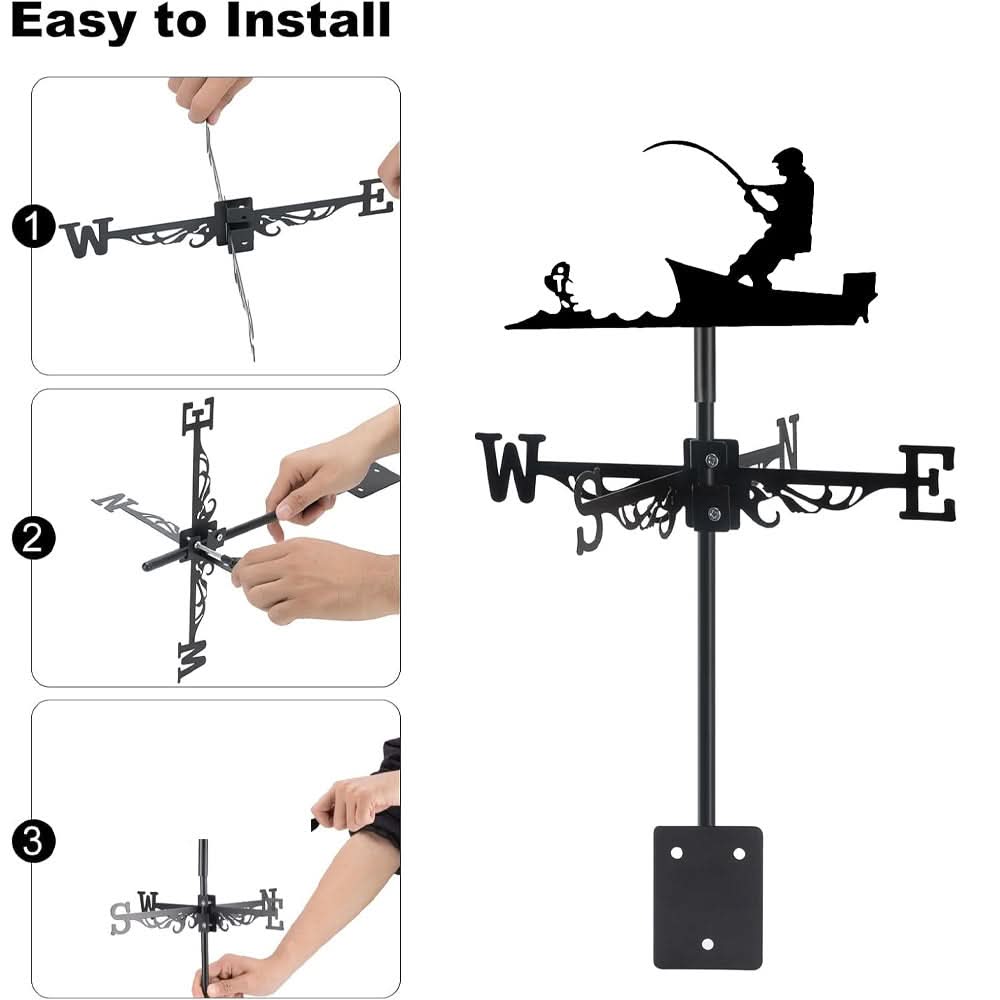 Fishing Man Silhouette Stainless Steel Weathervane