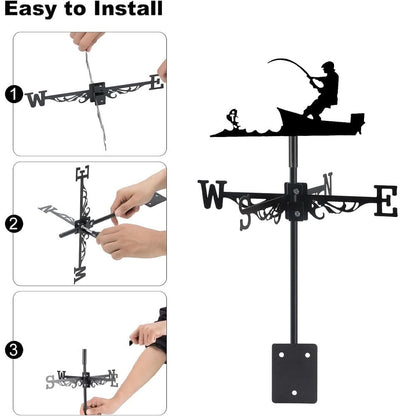 Fishing Man Silhouette Stainless Steel Weathervane