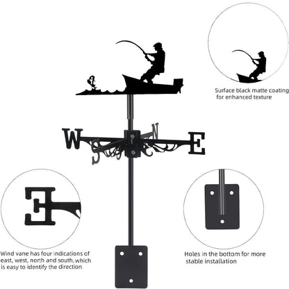 Fishing Man Silhouette Stainless Steel Weathervane