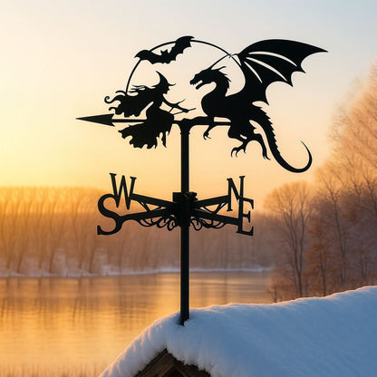 Witch and Dragon Fantasy Stainless Steel Weathervane