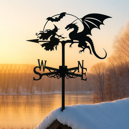Witch and Dragon Fantasy Stainless Steel Weathervane