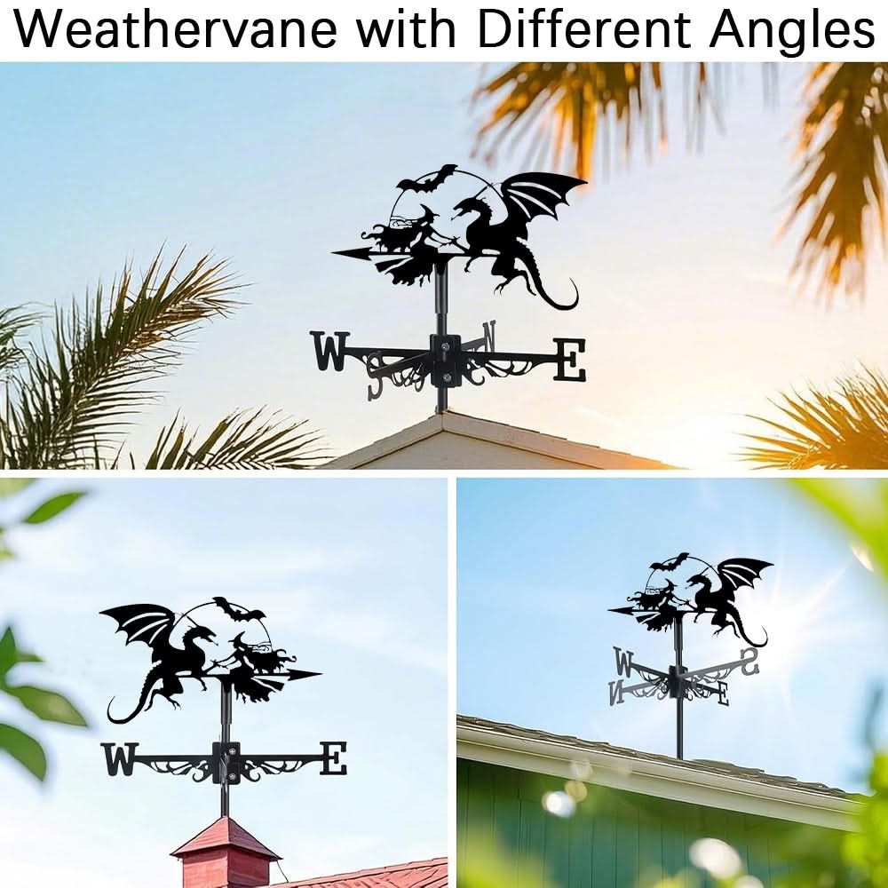Witch and Dragon Fantasy Stainless Steel Weathervane