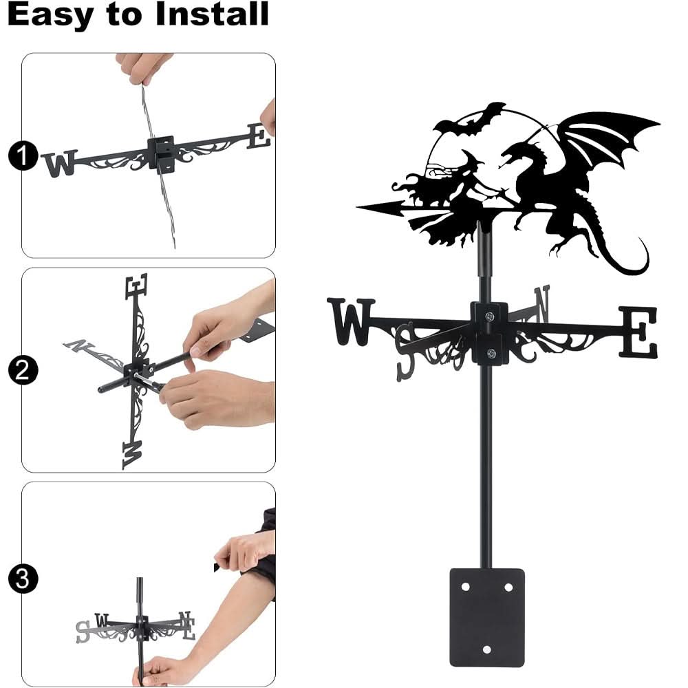 Witch and Dragon Fantasy Stainless Steel Weathervane
