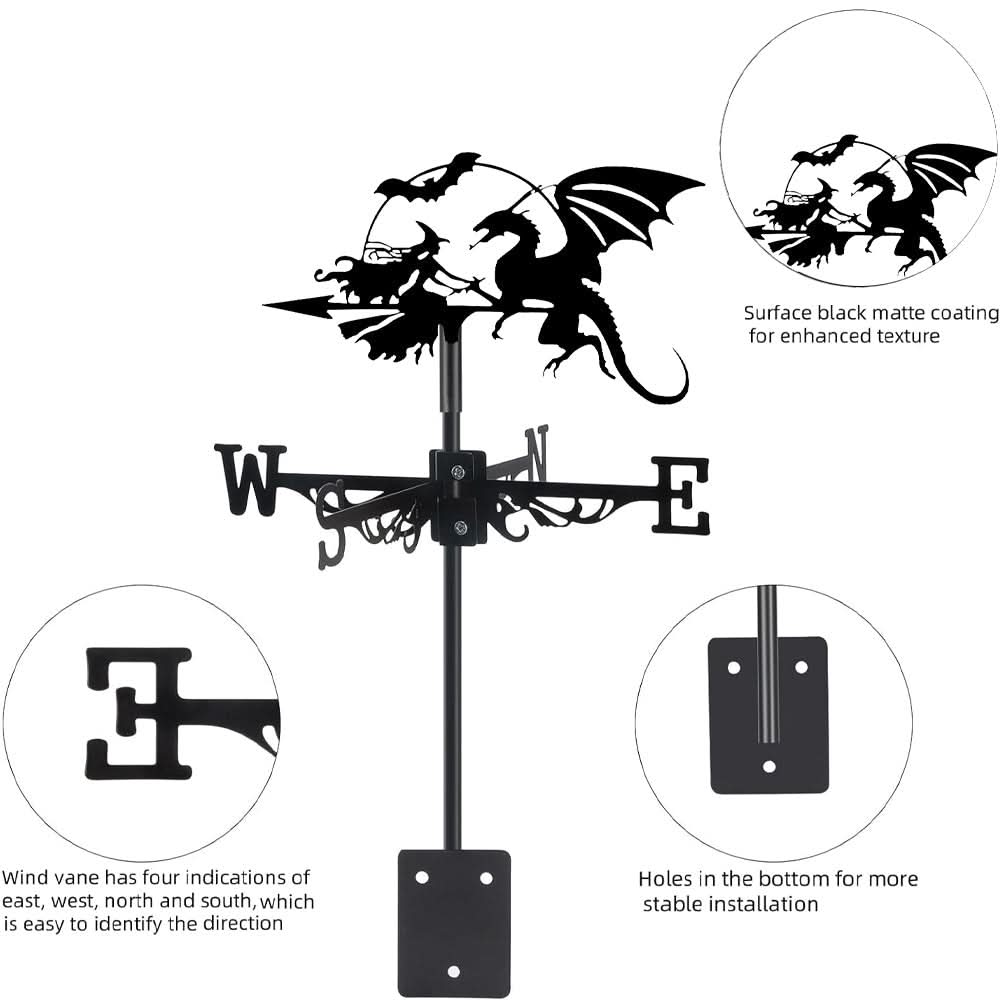 Witch and Dragon Fantasy Stainless Steel Weathervane