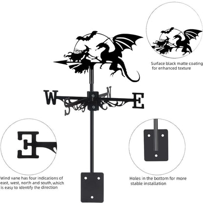 Witch and Dragon Fantasy Stainless Steel Weathervane