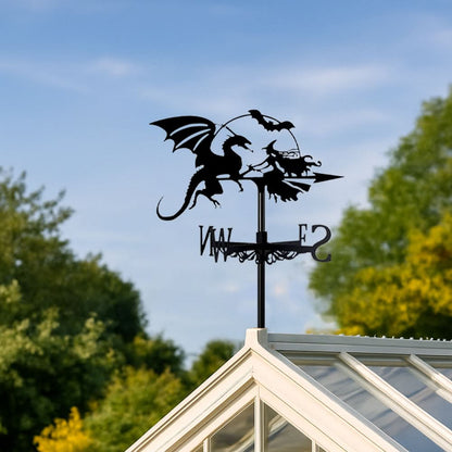 Witch and Dragon Fantasy Stainless Steel Weathervane