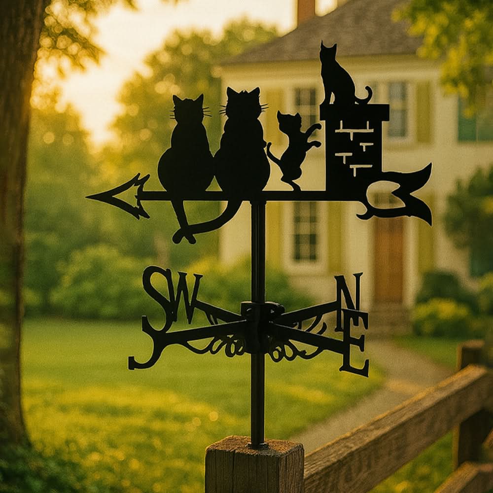 Cat Family Silhouette Stainless Steel Weathervane