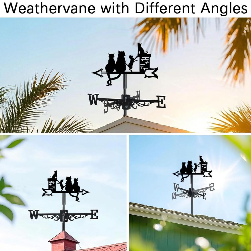 Cat Family Silhouette Stainless Steel Weathervane