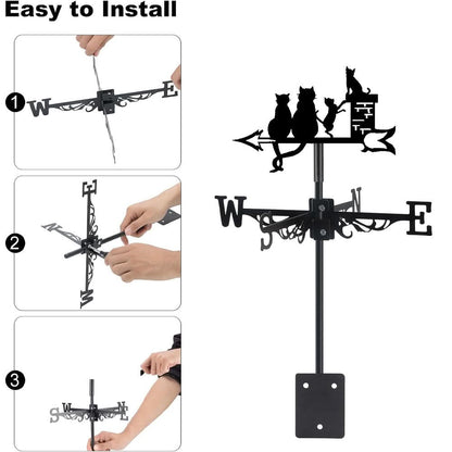 Cat Family Silhouette Stainless Steel Weathervane