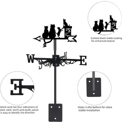 Cat Family Silhouette Stainless Steel Weathervane