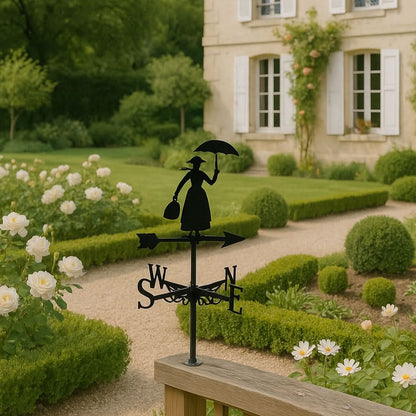 Woman with Umbrella Silhouette Stainless Steel Weathervane